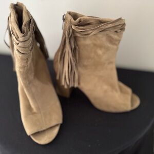 Tan Suede Fringe Ankle Boots